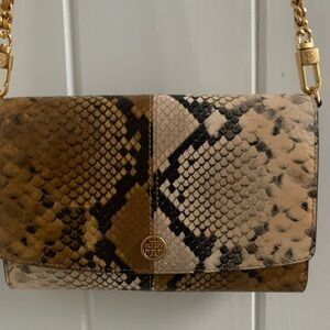 Tory Burch Elegant Brown Snake Print Crossbody Bag